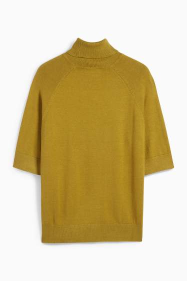 Damen - Rollkragenpullover – kurzarm - grün