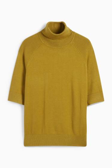 Damen - Rollkragenpullover – kurzarm - grün