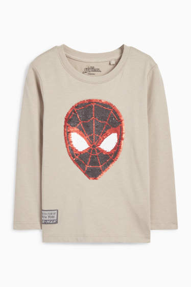 Děti - chlapci - Spider-Man - tričko s dlouhým rukávem - s lesklou aplikací - béžová