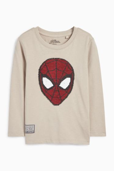 Děti - chlapci - Spider-Man - tričko s dlouhým rukávem - s lesklou aplikací - béžová