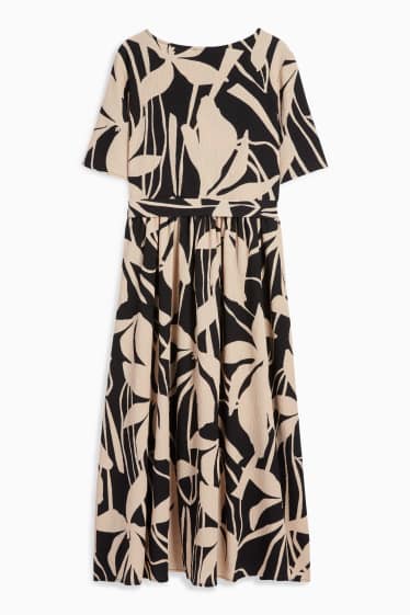 Femei - Rochie fit & flare cu curea - cu flori - structurată - negru / nej