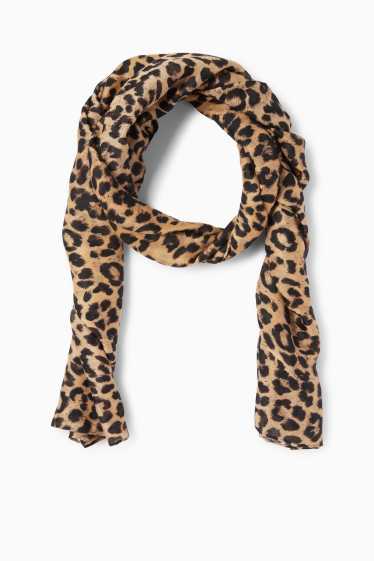 Damen - Schal - Leo-Print - schwarz / beige