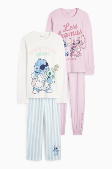 Bambine - Confezione da 2 - Lilo & Stitch - pigiama - 4 pezzi - bianco / fucsia