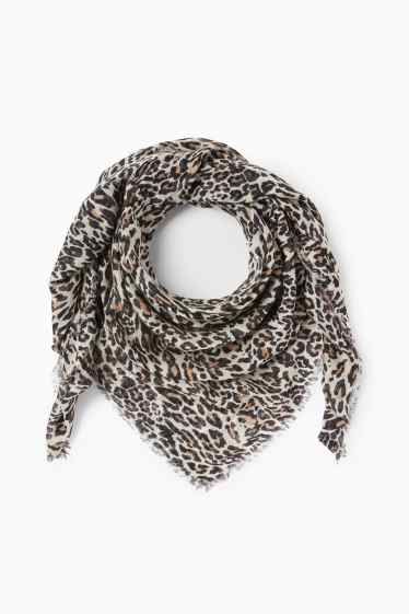 Dames - Sjaaltje - luipaardprint - zwart / beige