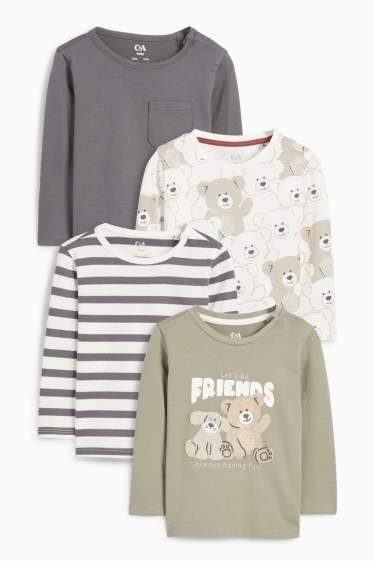 Baby Buben - Multipack 4er - Bärchen und Hündchen - Baby-Langarmshirt - grün