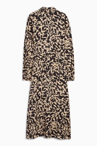 Damen - Blusenkleid - gemustert - schwarz / beige