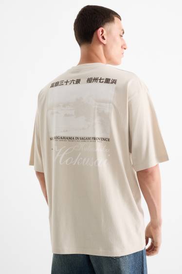Heren - T-shirt - oversized - Hokusai - licht beige