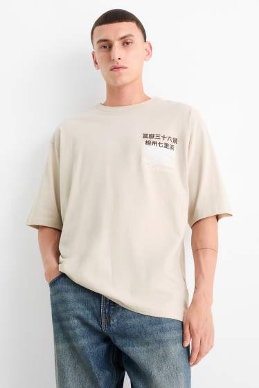 Heren - T-shirt - oversized - Hokusai - licht beige