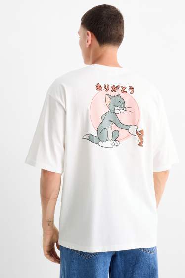 Pánské - Tričko - oversized - Tom a Jerry - bílá