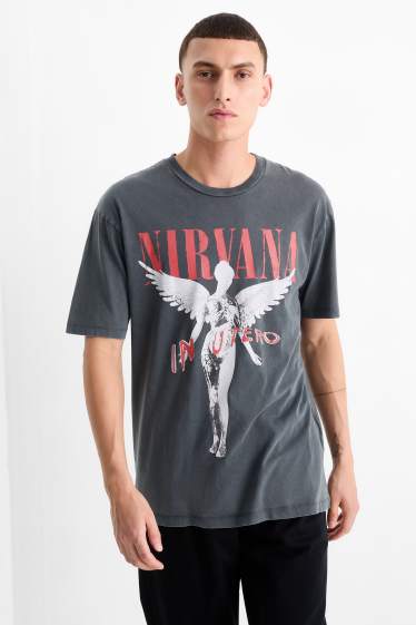 Mężczyźni - T-Shirt - oversize - Nirvana - szary-melanż