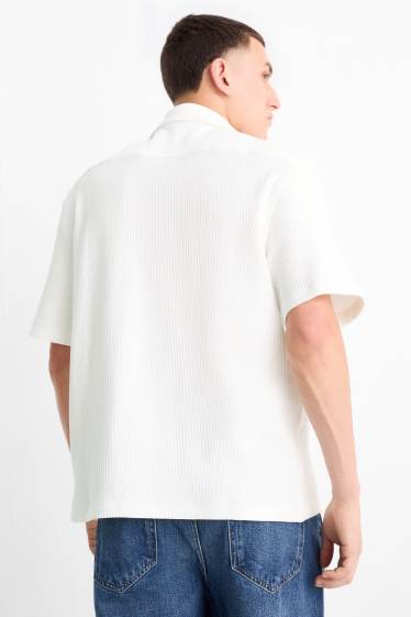 Pánské - Košile - relaxed fit - kent - žebrovaná - bílá