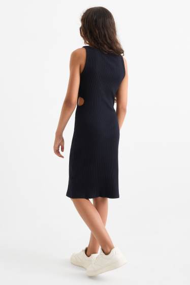 Kinder Mädchen - Kleid - gerippt - schwarz