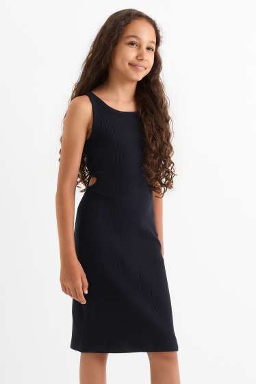 Kinder Mädchen - Kleid - gerippt - schwarz