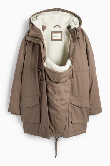 Femmes - Parka de grossesse à capuche avec empiècement porte-bébé - finition déperlante - marron