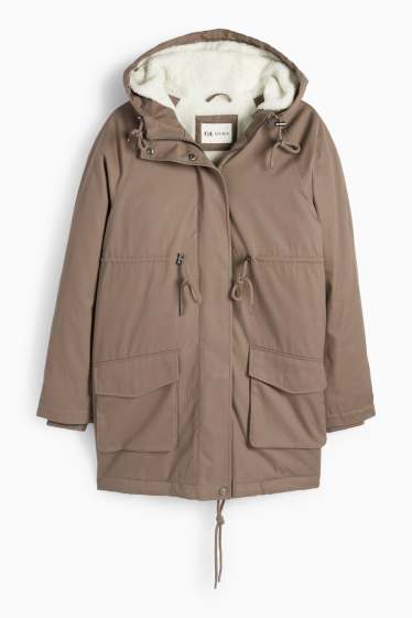 Femmes - Parka de grossesse à capuche avec empiècement porte-bébé - finition déperlante - marron
