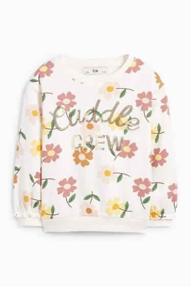 Kinder Mädchen - Blume - Sweatshirt - Glanz-Effekt - cremeweiss