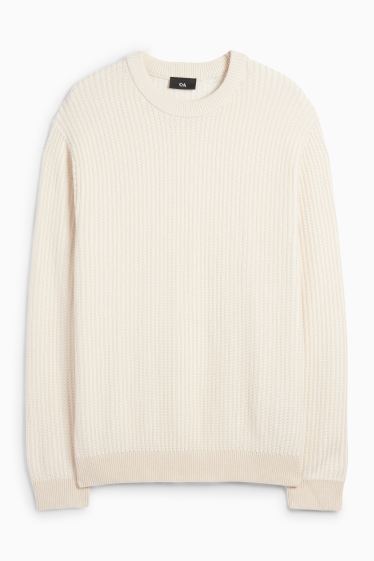 Men - Jumper - ribbed - cremewhite
