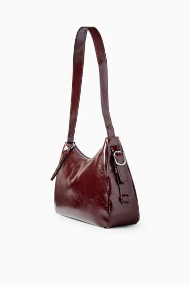 Donna - Borsa da portare a spalla - similpelle - marrone scuro