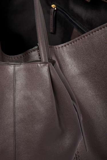 Dames - Grote shopper - imitatieleer - donkerbruin