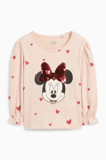 Enfants filles - Minnie Mouse - haut à manches longues - à motif - finition brillante - rose
