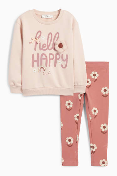 Children Girls - Floral - set - sweatshirt and leggings - 2 piece - rose