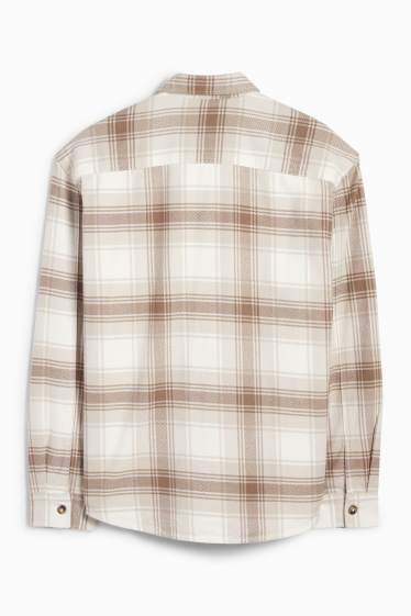 Heren - Flanellen overhemd - relaxed fit - kent - geruit - beige