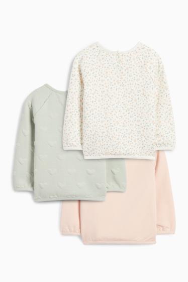 Baby: meisjes - Set van 3 - bloemetjes en hartjes - babysweatshirt - roze
