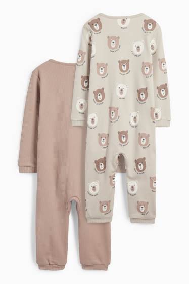 Baby: jongens - Set van 2 - beertje - babypyjama - taupe
