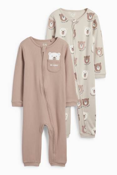 Baby: jongens - Set van 2 - beertje - babypyjama - taupe