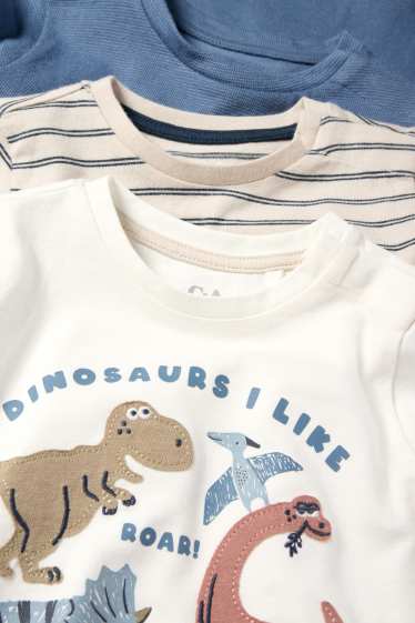Baby: jongens - Set van 3 - dinosaurus - babylongsleeve - wit