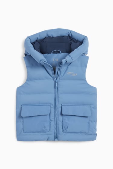 Kinderen: jongens - Bodywarmer met capuchon - waterafstotend - lichtblauw
