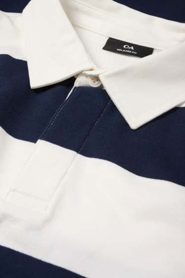 Heren - Poloshirt - relaxed fit - gestreept - donkerblauw / wit