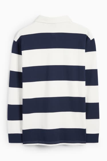 Heren - Poloshirt - relaxed fit - gestreept - donkerblauw / wit