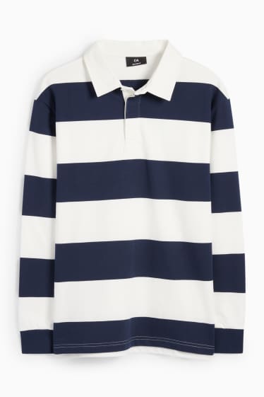 Heren - Poloshirt - relaxed fit - gestreept - donkerblauw / wit