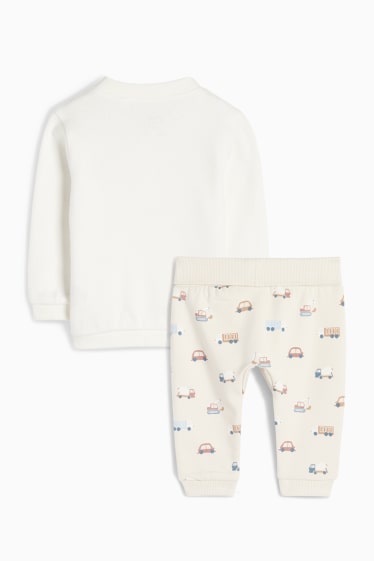Baby: jongens - Voertuigen - baby-outfit - 2-delig - crème wit