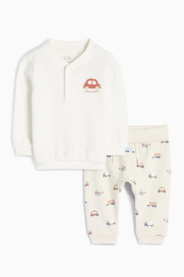 Baby: jongens - Voertuigen - baby-outfit - 2-delig - crème wit