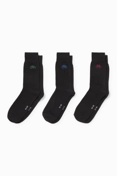 Herren - Multipack 3er - Socken mit Motiv - Fahrrad - schwarz