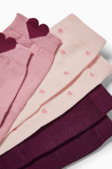 Damen - Multipack 3er - Socken mit Motiv - Herz - dunkelrosa