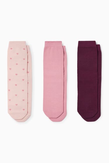 Damen - Multipack 3er - Socken mit Motiv - Herz - dunkelrosa