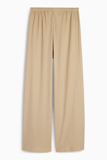 Femei - Pantaloni din jerseu - talie medie - wide leg - structurați - bej