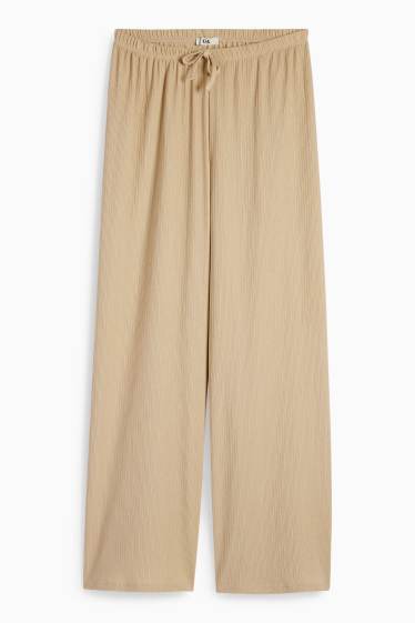 Femei - Pantaloni din jerseu - talie medie - wide leg - structurați - bej