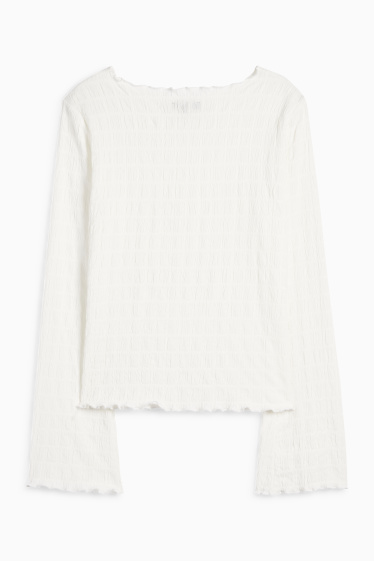 Femei - Tricou cu mânecă lungă - cu fronseuri - alb