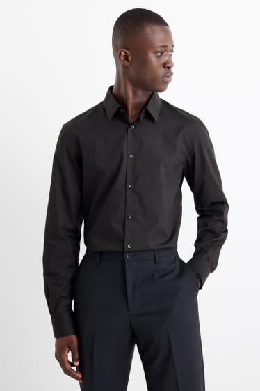 Hommes - Chemise de bureau - regular fit - col kent - noir