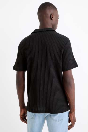 Herren - Strick-Poloshirt - gerippt - schwarz