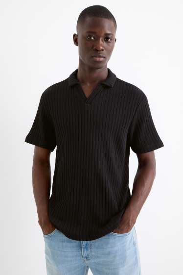 Herren - Strick-Poloshirt - gerippt - schwarz