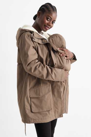 Femmes - Parka de grossesse à capuche avec empiècement porte-bébé - finition déperlante - marron