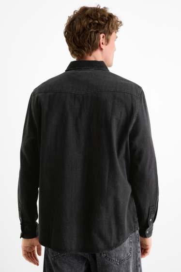 Hommes - Chemise en jean - regular fit - col kent - noir