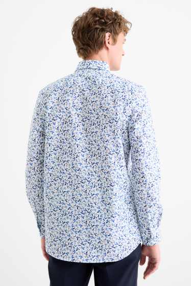 Men - Business shirt - regular fit - kent collar - easy-iron - patterned - blue / white