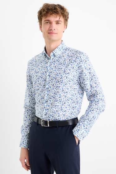 Men - Business shirt - regular fit - kent collar - easy-iron - patterned - blue / white