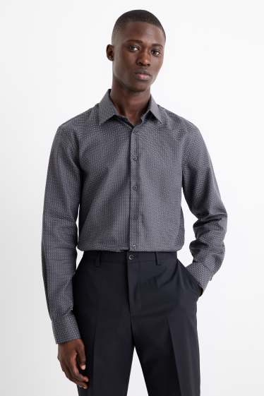 Hommes - Chemise de bureau - regular fit - col kent - sans repassage - à motif - bleu foncé